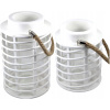 Lampáš, svietník - Sada 2 lucerny biele drevo 32,5cm + 23,5cm (Lampáš, svietník - Sada 2 lucerny biele drevo 32,5cm + 23,5cm)