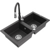 Mexen Mario žulový drez 2-komorový s kuchynskou batériou Savita, čierny škvrnitý - 6504-76-672601-76
