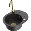 Mexen Kevin, drez granitový 586x458x190 mm, 1-komorový a čierna matná škvrnitá batéria Telma, čierna škvrnitá, 6517-76-670200-50