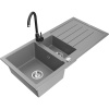 Mexen Andres granitový drez 1,5-komorový s odkvapkávačom a kuchynskou batériou Telma, šedý - 6515-71-670200-70