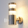 Lindby LED vonkajšie nástenné svietidlo Lanea, 22 cm, nerezová oceľ, senzor - HY0007AUP-2+PIR