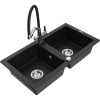 Mexen Mario granitový drez 2-komorový s kuchynskou batériou Duo, čierny - 6504-77-671701-07