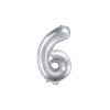 PartyDeco Fóliový balón Mini Číslo 6 strieborný 35cm
