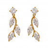 B-TOP Elegantné pozlátené náušnice klipsy Crystal Leaf