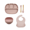 Malý Ježko Silikónový jedálenský set pre deti 5-dielny KLASIKA - Powder Pink Vyberte si príbor: Drevený príbor Klasický, Vyberte si misku: CLASSIC