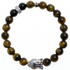 Glosery náramok Zirkónový buddha a stoper, tigrie oko a lesklý čierny achát 8mm Farba prvkov: strieborná, Obvod zápästia: S 16 cm