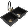 Mexen Mario granitový drez 2-komorový s kuchynskou batériou Duo, čierny - 6504-77-671701-57-G