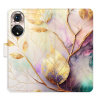 Flip pouzdro iSaprio - Honor 50 / Huawei Nova 9 - Gold Leaves 02 - kapsičky na karty (Knížkový flip kryt, obal, pouzdro iSaprio na mobil Honor 50 / Huawei Nova 9 - Gold Leaves 02 - 360° ochrana telefo