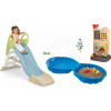 Set šmykľavka s vodnou hrou a hracia stena s aktivitami Toboggan GM Slide Life Smoby dĺžka šmyku 150 cm a dvojdielne pieskovisko Mušľa