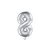 PartyDeco Fóliový balón Mini Číslo 8 strieborný 35cm