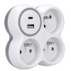 Solight rozbočovač, 3x 15A, USB nabíjačka A+C, biely-sivý