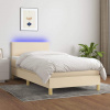 vidaXL Posteľ boxsping s matracom a LED krémová 100x200 cm látka