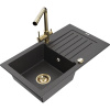 Mexen Pablo žulový drez 1-komorový s odkvapkávačom a kuchynskou batériou Duero, čierny škvrnitý - 6510-76-671600-50