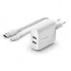 Belkin BOOST CHARGE™ Duální 24W USB-A nástěnná nabíječka + 1m USB-C kabel, bílá WCE001vf1MWH