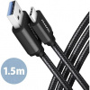 AXAGON BUCM3-AM15AB, SPEED kabel USB-C USB-A, 1.5m, USB 3.2 Gen 1, 3A, ALU, oplet, černý