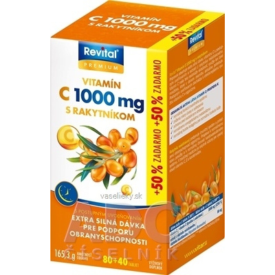 Revital PREMIUM VITAMIN C 1000 mg S RAKYTNÍKOM (tablety s postupným uvoľňovaním 80+40 zadarmo)