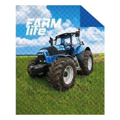 DETEXPOL Prehoz na posteľ Traktor blue farm Polyester, 170/210 cm