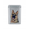 Plechová dóza s obrázkom psa plemena nemecký ovčiak