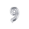 PartyDeco Fóliový balón Mini Číslo 9 strieborný 35cm