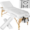 tectake 404942 masážne lehátko somwang drevené s polstrovaním 7,5 cm a kolieskami 3 zóny biela