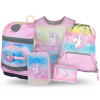 SADA 5 Zippy Plus Rainbow Unicorn: aktovka, peračník, vrecko, zástera, peňaženka