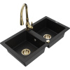 Mexen Mario granitový kuchynský drez 2-komorový s kuchynskou batériou Savita, čierny - 6504-77-672601-50
