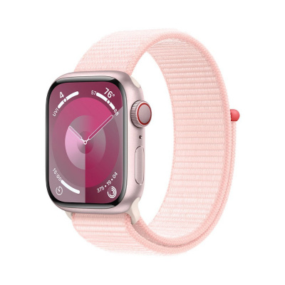 Apple Watch Series 9 Cellular 41mm Růžový hliník se světle růžovým provlékacím řemínkem MRJ13QC/A