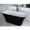 BESCO ASSOS B&W MATT 160 x 70cm vaňa voľne stojaca obdĺžniková zaoblená, s chrómovým sifónom, liaty mramor, čierna matná, #WMMC-160A