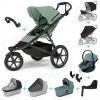 Set 10v1 Thule Urban Glide 3 Mist green s magnetickou sponou + madlo + vanička Mid blue + pláštenky a moskytiéry Thule + Autosedačka Thule Maple Mid blue s ISOFIX základňou Thule Alfi a adaptérmi