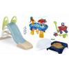 Set šmykľavka s vodnou hrou a pieskovisko so sedadlom Toboggan GM Slide Life Smoby dĺžka šmyku 150 cm a vodná dráha stôl s vozíkom na ťahanie