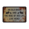 plechová cedule THE RIDE OF HIS LIFE LIVE HERE, OXFORD (imitace rez/černá, rozměr 30 x 20 cm)