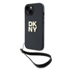 Zadný kryt DKNY PU Leather Stack Logo Wrist Strap pre iPhone 15 Black