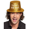 Klobúk cylinder - HAPPY NEW YEAR - zlatý, trblietavý, PVC