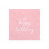 PartyDeco servítky 3V Happy Birthday ružové 33x33cm