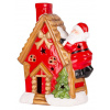 Dekorácia MagicHome Vianoce, Domček so santom na streche, LED, terakota, 2xAAA, 27x13x34 cm