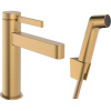 HANSGROHE Finoris páková umývadlová batéria s bidetovou sprškou a sprchovou hadicou 160 cm, s odtokovou súpravou Push-Open, výška výtoku 113 mm, kartáčovaný bronz, 76210140