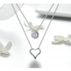 B-TOP Dvojitý postriebrený náhrdelník s príveskom Srdce a okrúhleho zirkónu