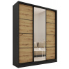 NEJBY Šatníková skriňa HARAZIA 150 so zrkadlom, 4 šuplíky a 2 šatníkovými tyčami, čierny mat/dub artisan