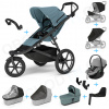 Set 10v1 Thule Urban Glide 3 Mid blue s magnetickou sponou + madlo + korbička Mid blue + pláštenky a moskytiéry Thule + Autosedačka Thule Maple Light Gray s ISOFIX základňou Thule Alfi a adaptéry