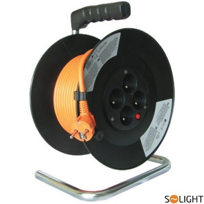 SOLIGHT® Prodlužovací kabel PB04 na bubnu, PVC, 50 m, 4 zásuvky, 3x 1,5 mm, oranžový