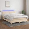 vidaXL Posteľ boxsping s matracom a LED krémová 140x200 cm látka