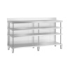 Barový pracovný stôl - nerezová oceľ - 200 x 60 x 115 cm - 4 poličky - zvýšený okraj - Royal Catering RCSBW-6