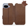 Kožené flip pouzdro Mobiwear - Google Pixel 9A - Hnědé (Kožené knížkové pouzdro, obal, kryt na mobil Google Pixel 9A, Hnědé, materiál Genuine Leather, ochrana 360°, stojánek, silikonová vanička, magne