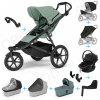 Set 10v1 Thule Urban Glide 3 Mist green s magnetickou sponou + madlo + vanička Mid blue + pláštenky a moskytiéry Thule + Autosedačka Thule Maple Black s ISOFIX základňou Thule Alfi a adaptéry