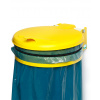 Držiak pre vrecia na odpad, oceľ, montáž na stenu, gumička na upevnenie vreca, veko plast, žltý