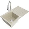 Mexen Cesar granitový drez 1-komorový s odkvapkávacou plochou a kuchynskou batériou Elia, béžový - 6514-69-670101-00