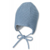 STERNTALER Čiapka pletená GOTS bavlnená podšívka na viazanie blue chlapec veľ. 43 cm- 5-6 m