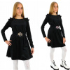 Dievčenské šaty - Šaty pred kolenom Ostatné (Natali Fashion) Veľkosť 152 (Čierne šaty vo velori s pásom 152)