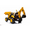 Licencovaný elektrický Báger Caterpillar so svahovacou aj výkopovou lyžicou, Jednomiestny, žltý, USB vstupom na MP3 Prehrávači, Zadným pohonom s 2 x 30W Motormi a Lítiovou batériou