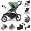Set 10v1 Thule Urban Glide 3 Mist green s magnetickou sponou + madlo + vanička Black + pláštenky a moskytiéry Thule + Autosedačka Thule Maple Light Gray s ISOFIX základňou Thule Alfi a adaptéry
